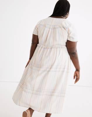 Plus Linen-Blend Clara Midi Dress in Plaid
